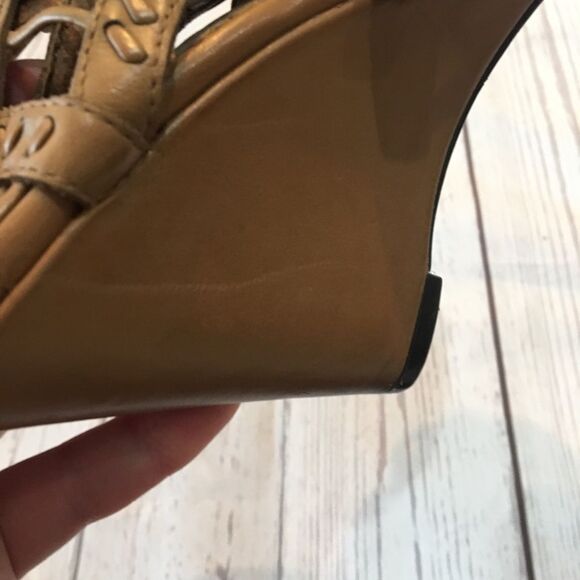 JOIE Tan Leather Gladiator Lace-Up Woven Wedge Sandals - Picture 6 of 8